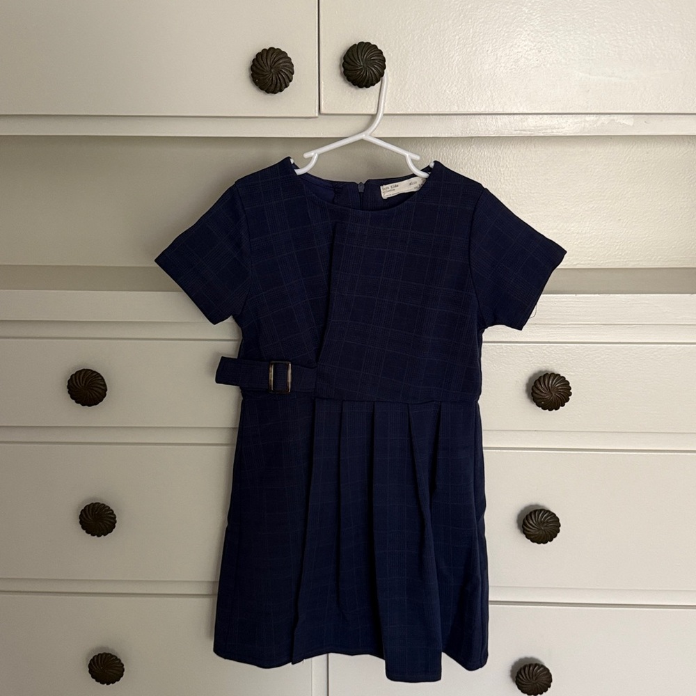 ZARA kids collection Navy Plaid Short Sleeve Dress 7